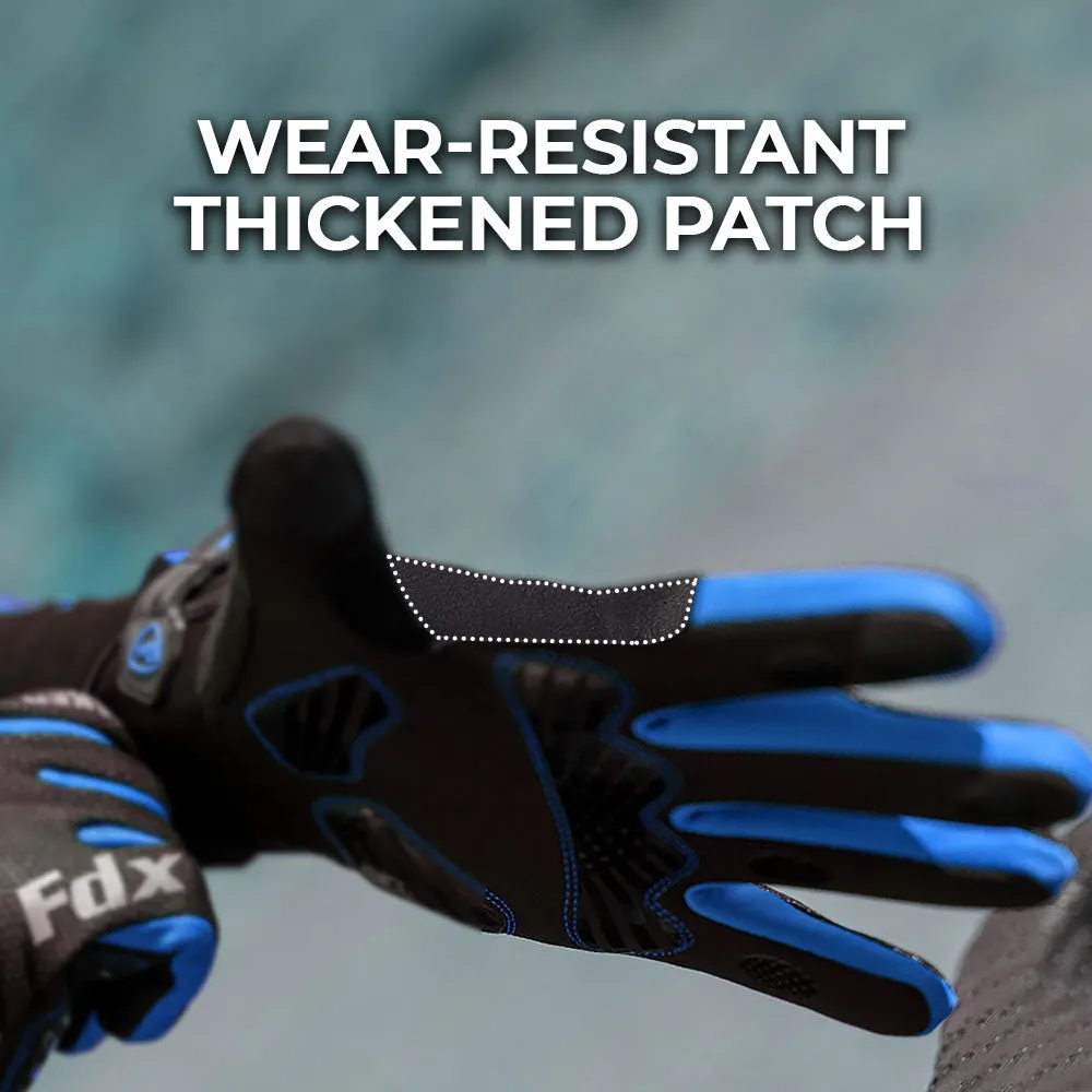 Fdx Dryrest Blue Full Finger Gel Padded Winter Cycling Gloves