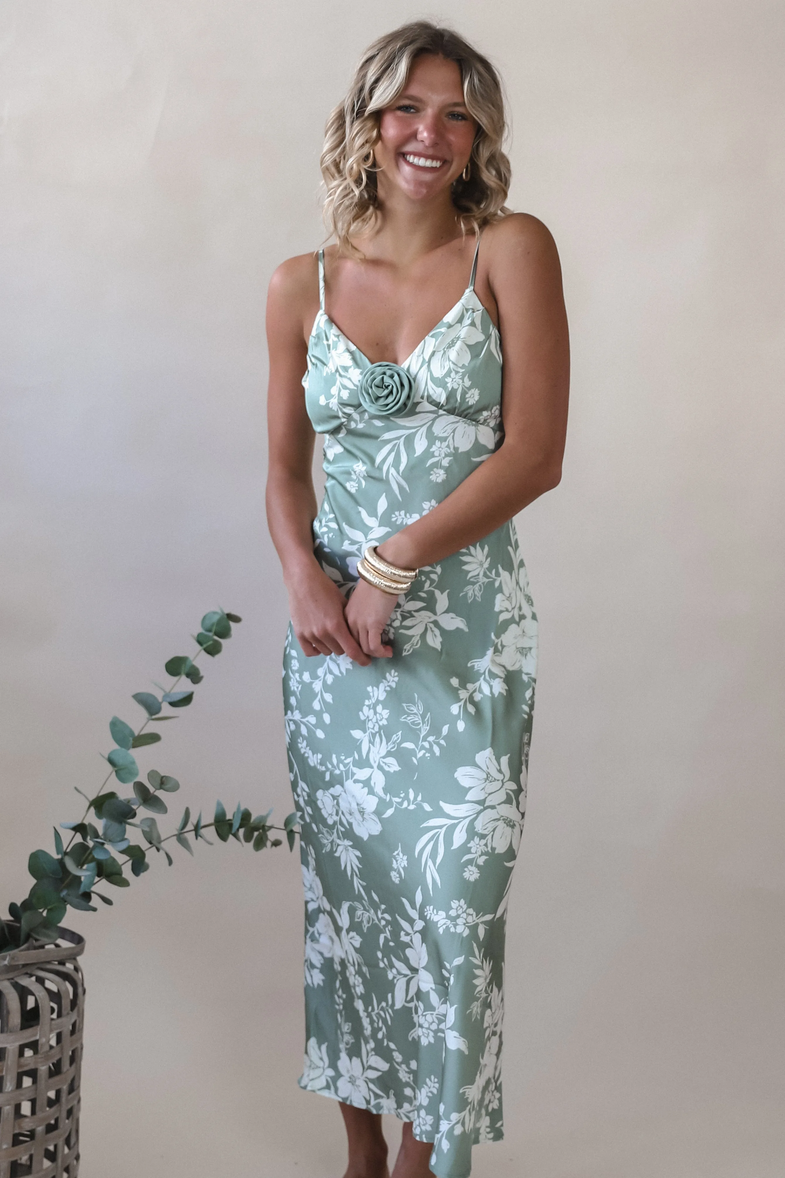 Sage Rosette Dress