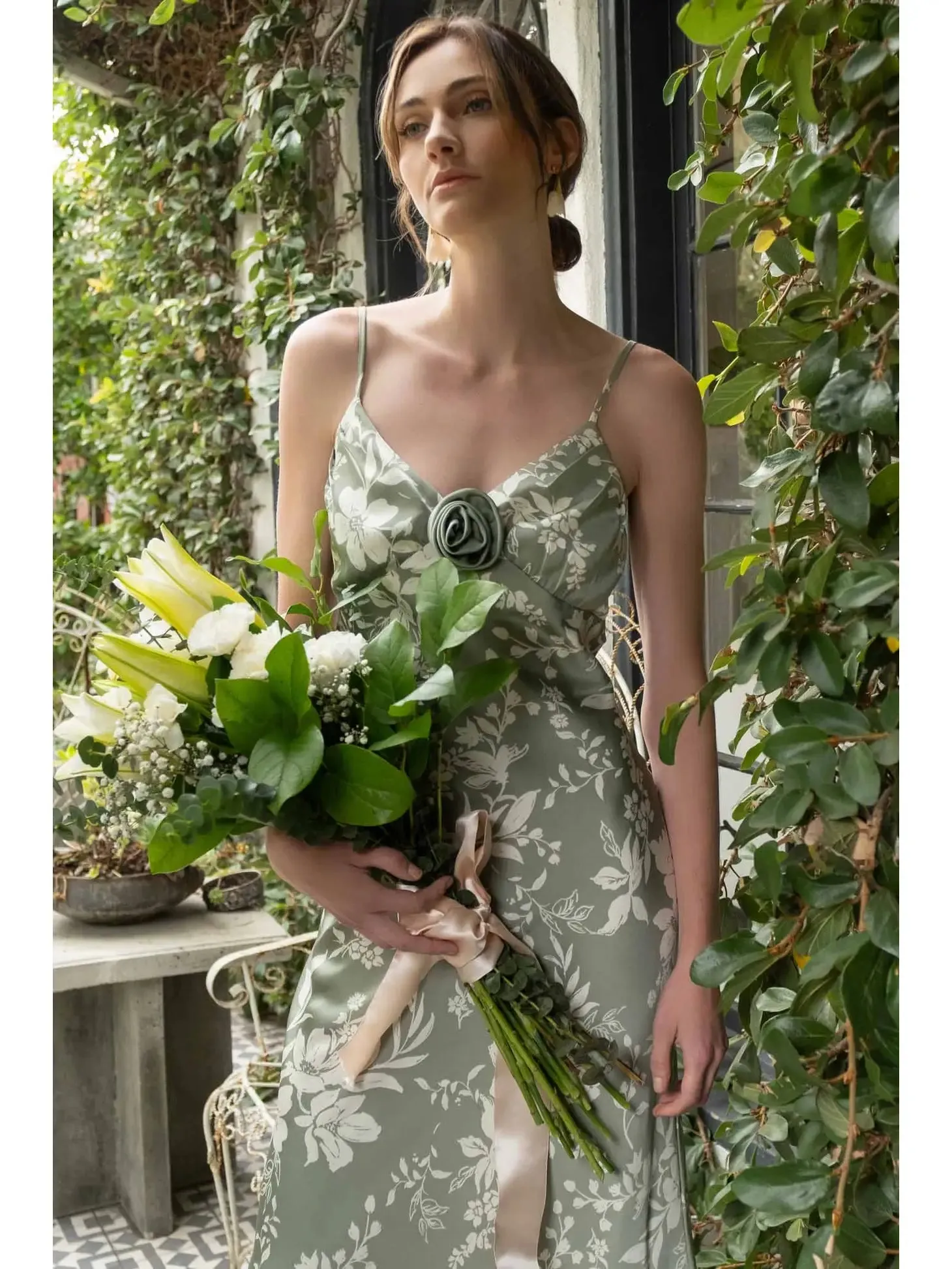Sage Rosette Dress