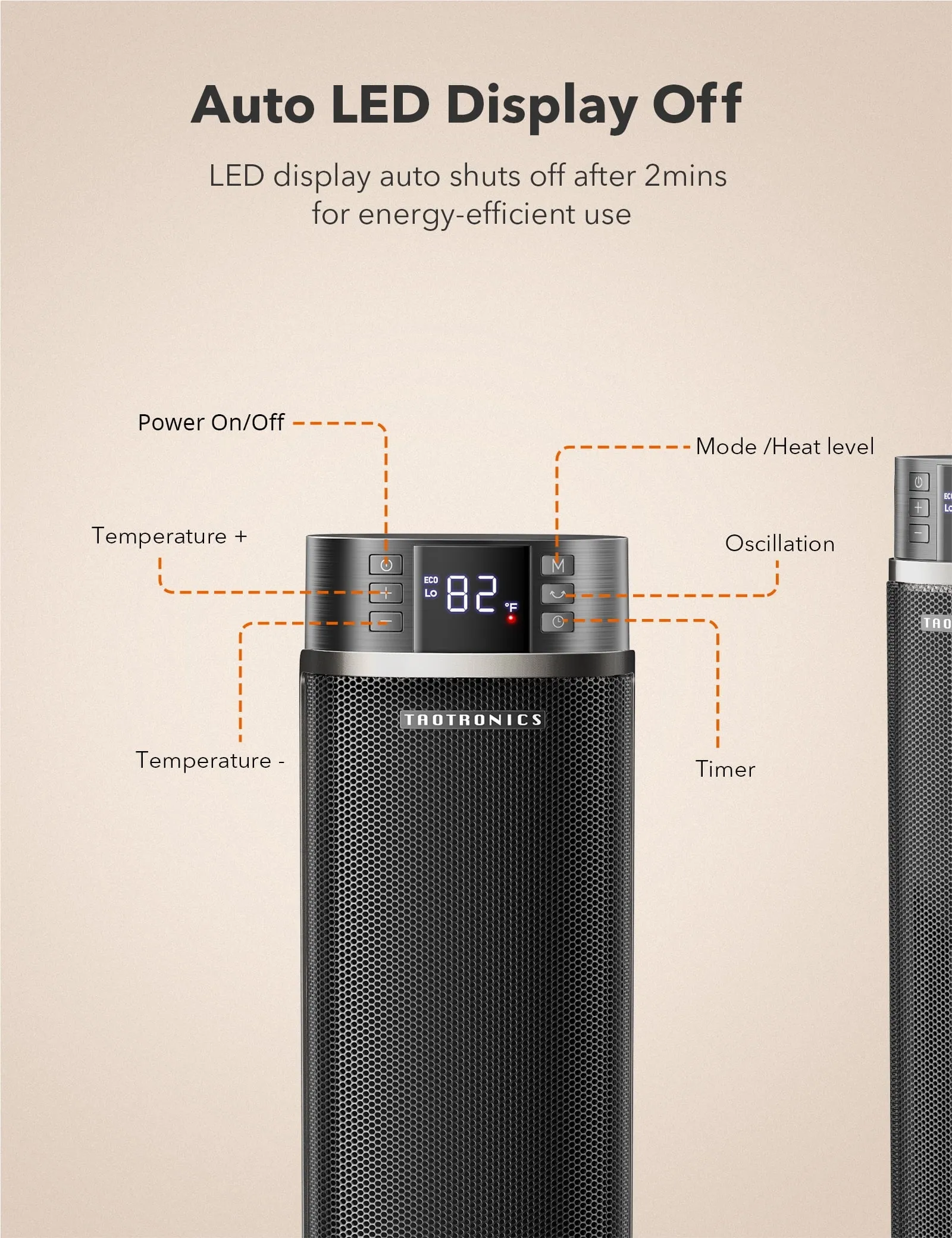TaoTronics Space Heater, 24'' Tower Heater, Electric Heater for Inside Home,  1500W Portable Heater with Remote, 70 Oscillating Heater, 12H Timer, PTC Ceramic Heater
