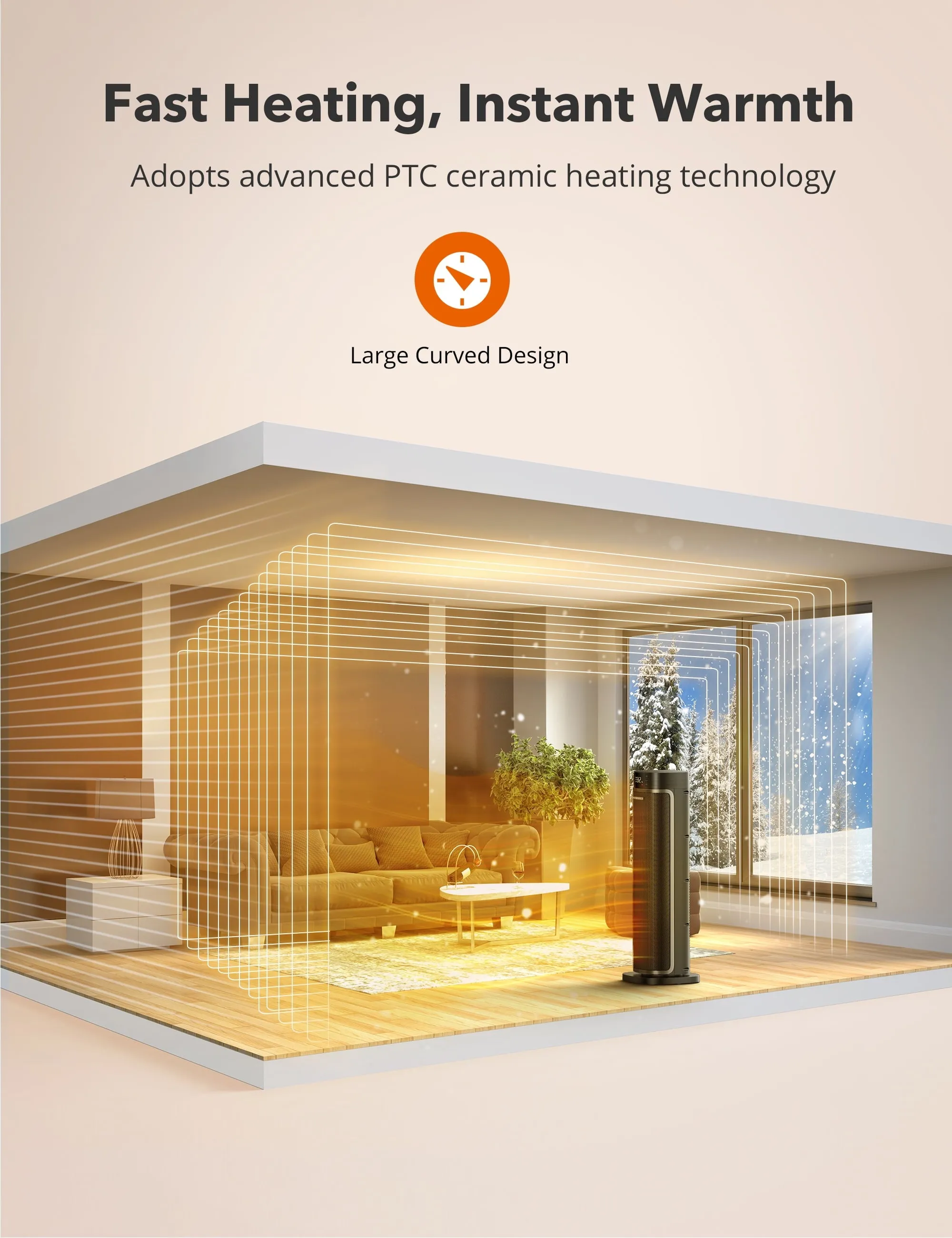 TaoTronics Space Heater, 24'' Tower Heater, Electric Heater for Inside Home,  1500W Portable Heater with Remote, 70 Oscillating Heater, 12H Timer, PTC Ceramic Heater