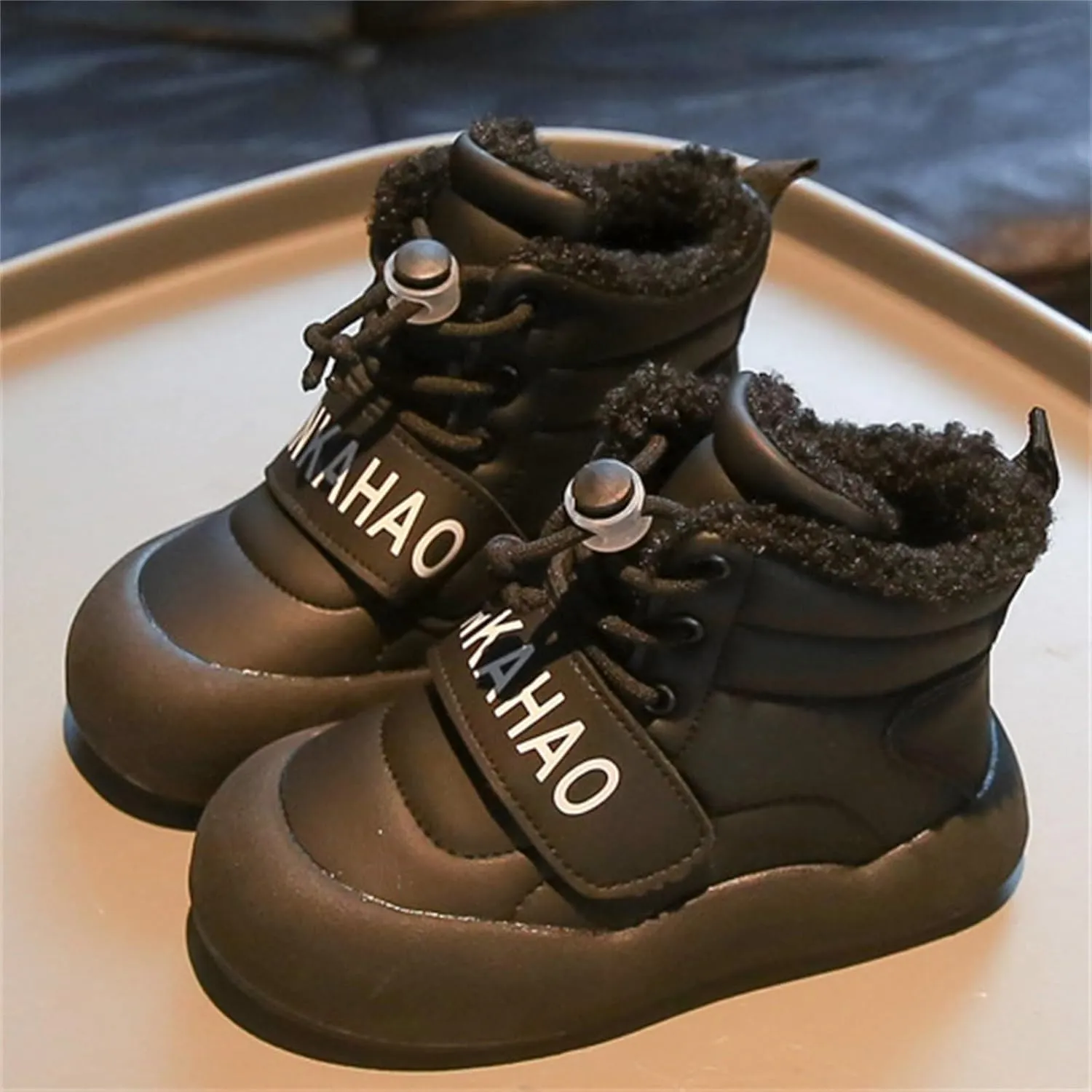 Toddler Fuzzy Snow Booties Boys Girls Kids Open Toe Lace-Up Ski Shoes Winter Warm Comfy Fashion Boots aterproof Chunky