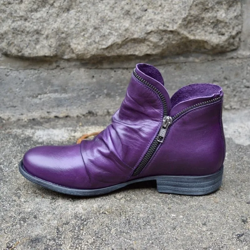 Victoria  Leather Boots with Practical Zipper