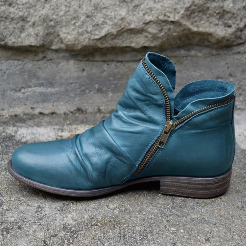 Victoria  Leather Boots with Practical Zipper