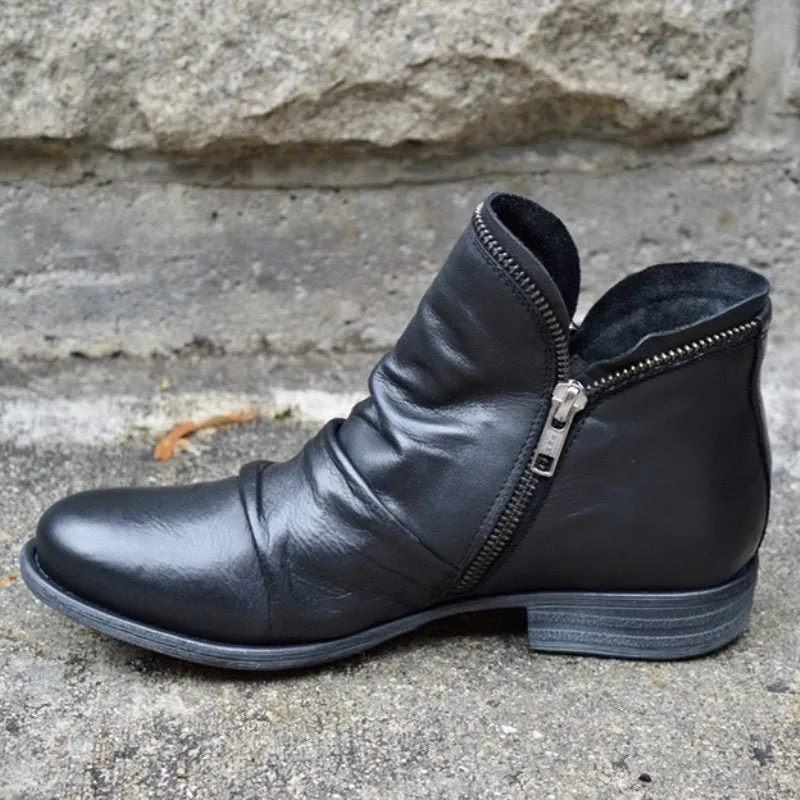 Victoria  Leather Boots with Practical Zipper