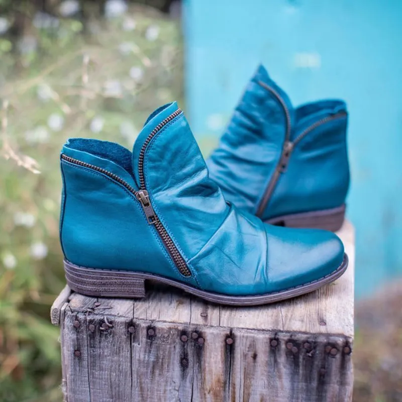 Victoria  Leather Boots with Practical Zipper