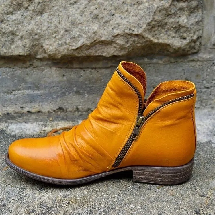 Victoria  Leather Boots with Practical Zipper