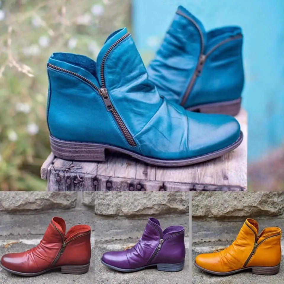 Victoria  Leather Boots with Practical Zipper