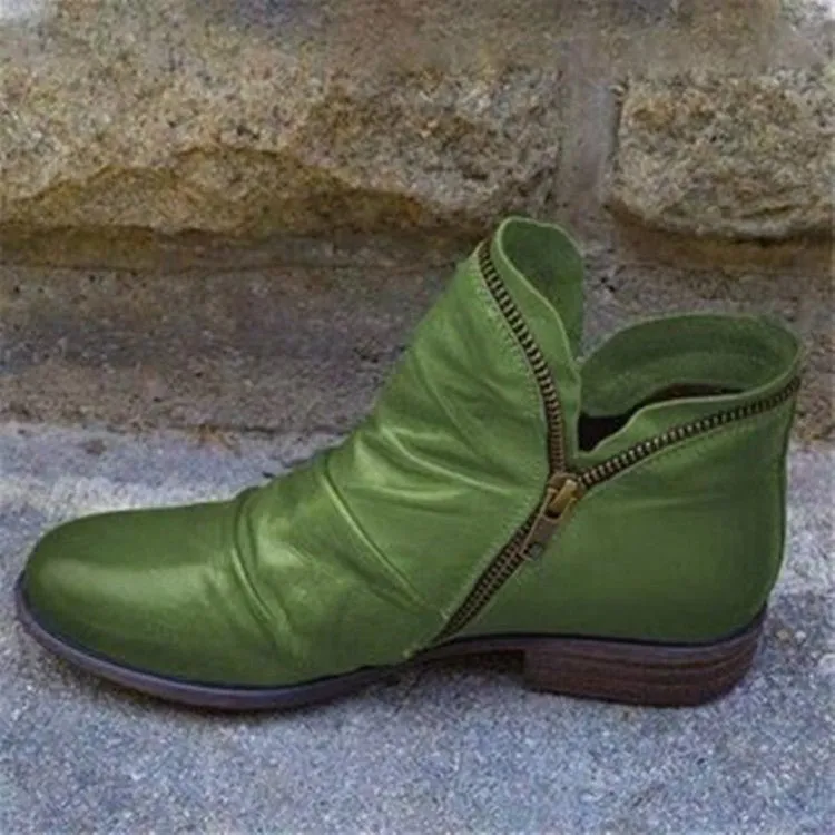 Victoria  Leather Boots with Practical Zipper
