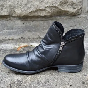 Victoria  Leather Boots with Practical Zipper