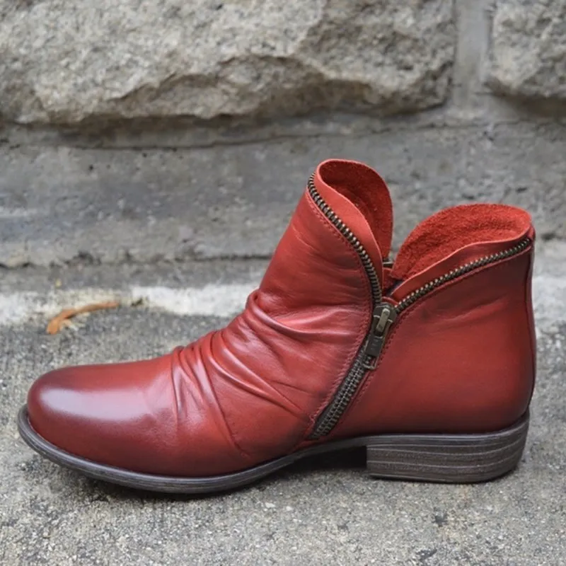 Victoria  Leather Boots with Practical Zipper